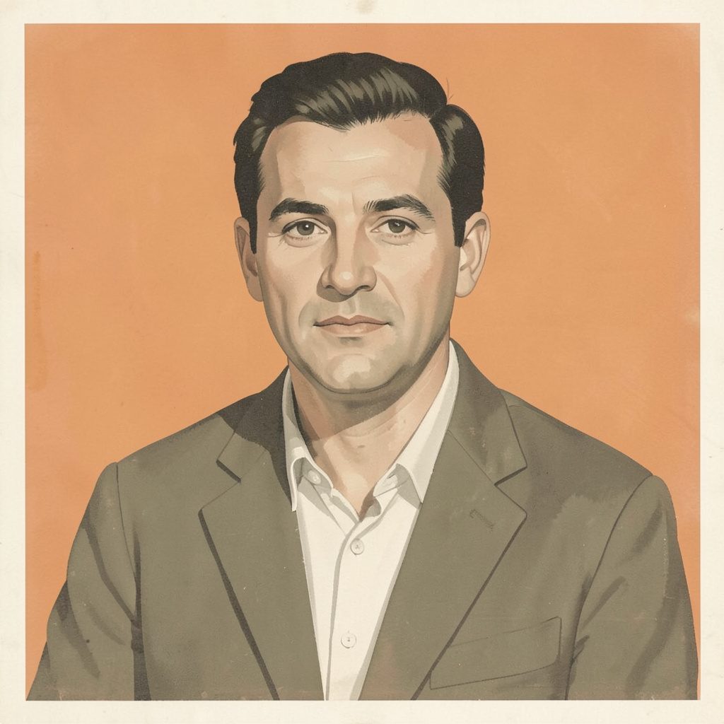 Matte gouache portrait in muted earth tones of a veterinary speaker, calm and professional